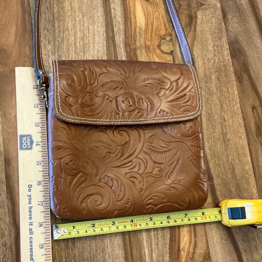 Patricia Nash Balluri Tooled Leather Crossbody Bag Cognac Floral Embossed Brown - Picture 6 of 15